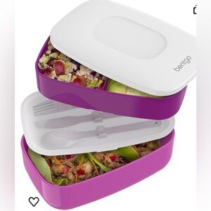 BENTOGO Stackable Lunch Box 3 Compartments Plastic Utensils BPA Free Case